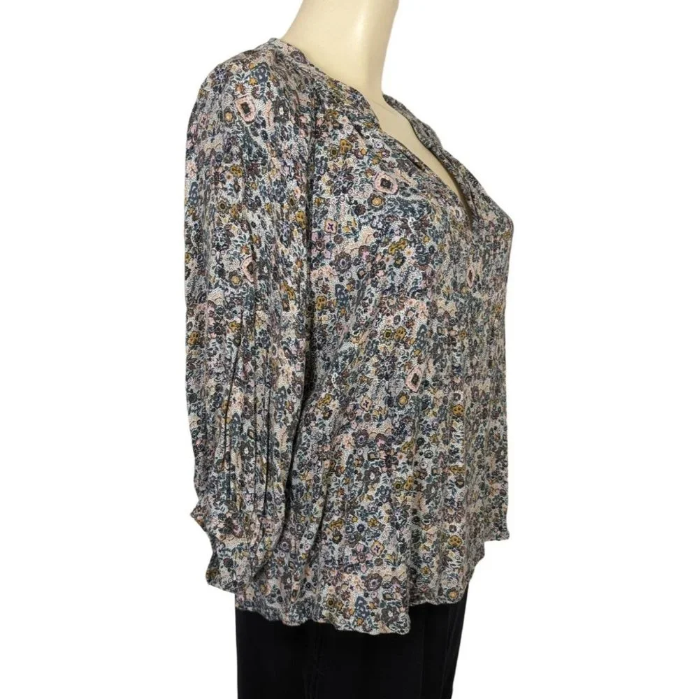 Roan + Ryan 3/4" balloon sleeve V neck floral print pull over blouse size S - Picture 3 of 12
